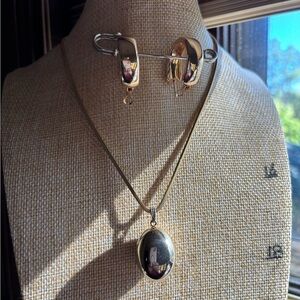 Elegant Gold Locket Necklace and Earrings Set